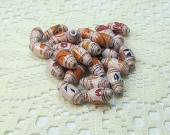 Paper Beads, Loose Handmade Jewelry Making Supplies Craft Supplies Bullet Tube Fall Leaves on Beige
