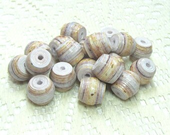 Paper Beads, Loose Handmade, Jewelry Making Supplies, Shorty Barrel, Natural Shades with Gold Metallic Specs