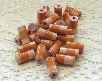 Paper Beads, Loose Handmade Jewelry Making Supplies Craft Supplies Tube Fall Gingham