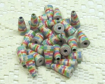 Paper Beads, Loose Handmade Jewelry Making Supplies Craft Supplies Cone Rainbow