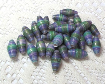 Paper Beads, Loose Handmade Jewelry Making Supplies Craft Supplies Heavy Pearl Purple and Green Ombre