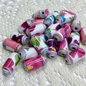 Handmade Paper Beads, Watercolor Floral, Jewelry Making, Set of 25 image 5