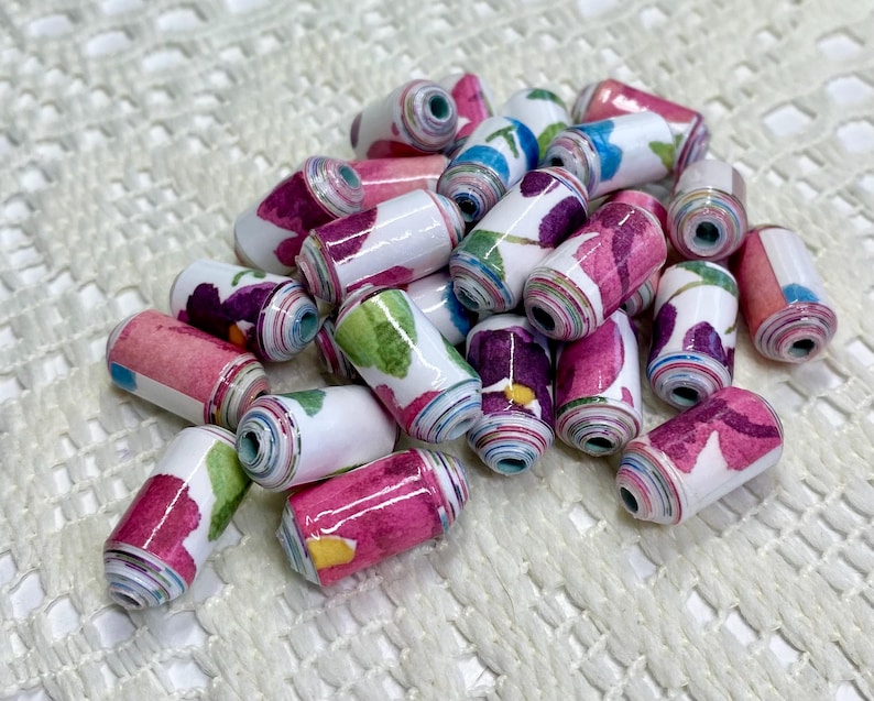 Handmade Paper Beads, Watercolor Floral, Jewelry Making, Set of 25 image 5