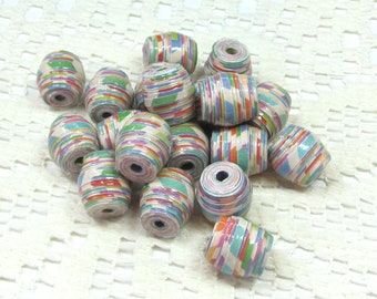 Paper Beads, Loose Handmade, Jewelry Making Supplies, Shorty Barrel, Rainbow Stripes