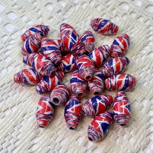 Paper Beads, Loose Handmade, Jewelry Making Supplies, Bullet Tube Bright Patriotic