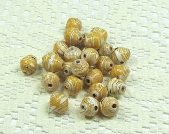 Paper Beads, Loose Handmade Jewelry Making Supplies Craft Supplies Round Bees and Daisies on Yellow