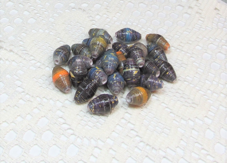 Paper Beads, Loose Handmade Jewelry Supplies Jewelry Making Barrel Halloween Spider Webs in Moonlight image 1