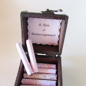 A Box of Encouragement Encouraging quotes in a wood box get well gift, cancer gift, care package, thinking of you, just because gift Pink Scrolls