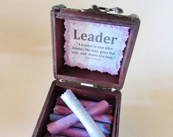 Leadership Scroll Box - Inspirational Leadership Quotes in a Keepsake Wood Chest, Boss Day Gift