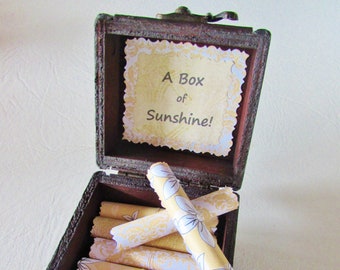 A Box of Sunshine - encouraging quotes in a wood box, encouragement gift, breast cancer gift, get well gift, divorce gift, breakup gift