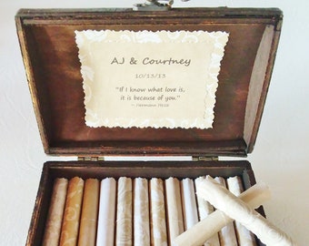 Anniversary Scroll Box: Romantic Love Quotes, Personalized Wood Keepsake Box