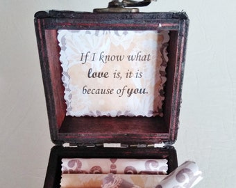 Love Scroll Box, Love Quotes in a Wood Box - 1st Anniversary Gift - Girlfriend Gift - 5th Anniversary - Romantic Gift - Love Quotes
