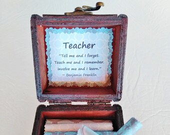 Teacher Scroll Box - Inspirational Teacher Quotes in a Keepsake Wood Chest