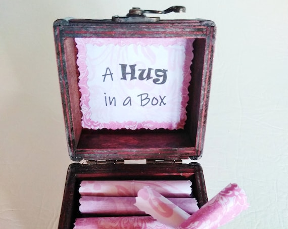 A Hug in a Box Caregiver Gift - uplifting quotes in a wood box - caretaker gift - husband cancer - wife cancer - parent caregiver