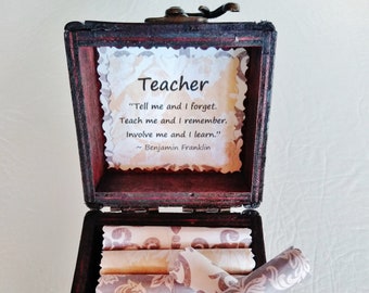 Teacher Scroll Box - A Keepsake Wood Chest filled with inspirational teacher quotes