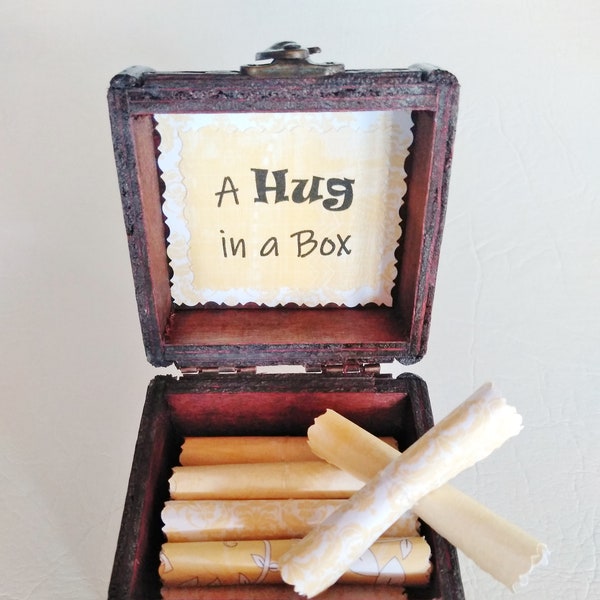 Un câlin dans une boîte cadeau pour soignant - citations édifiantes dans une boîte en bois - cadeau de soutien - cadeau de soignant - cancer du mari - cancer de la femme