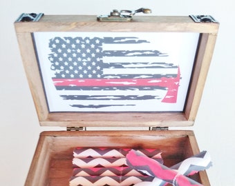 Sympathy Gift - Firefighter Memorial Box - Firefighter Thin Red Line - Bereavement Gift - Line of Duty Death - Grief Gift