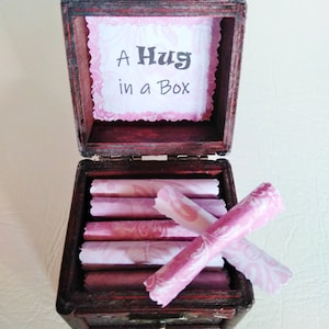 A Hug in a Box Caregiver Gift uplifting quotes in a wood box support gift caretaker gift husband cancer wife cancer Purple Scrolls