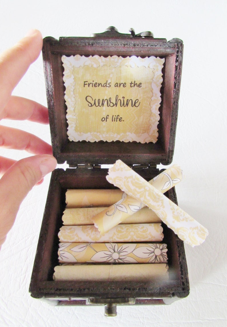 A Box of Sunshine Inspirational quotes on scrolls in a keepsake box sunshine gift, friend gift, bestie gift, pick-me-up, birthday gift Friends are the...