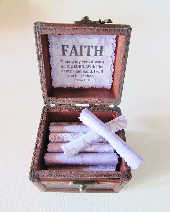 Faith Verse Bible Scroll Box - Uplifting, Encouraging Bible Verses on Scrolls in a Wood Box - Get Well Gift, Bereavement Gift