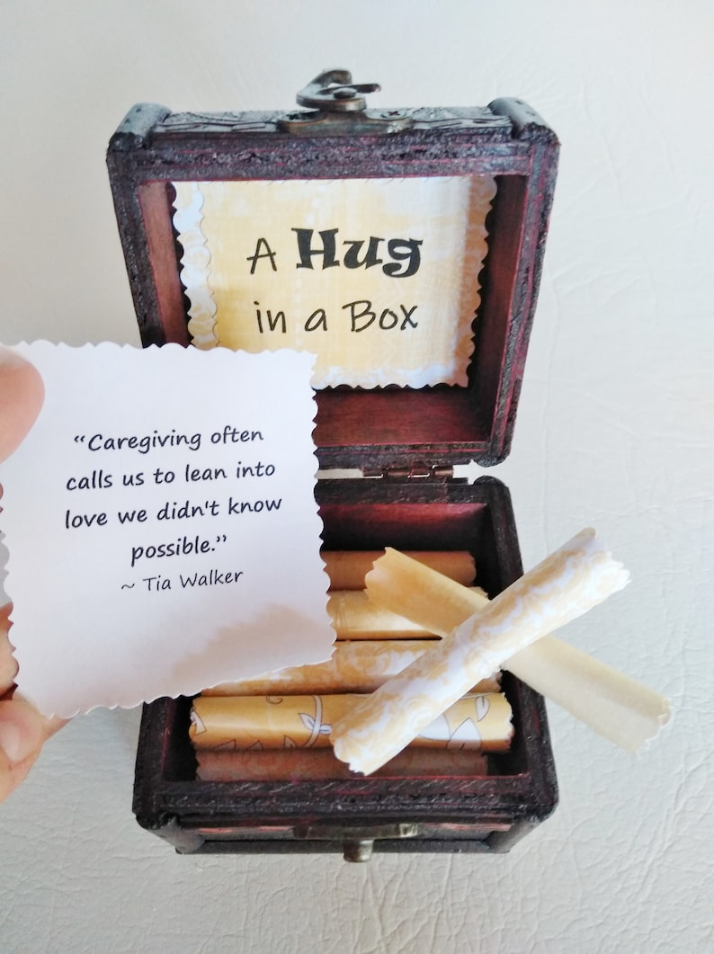 A Hug in a Box Caregiver Gift uplifting quotes in a wood box support gift caretaker gift husband cancer wife cancer image 6