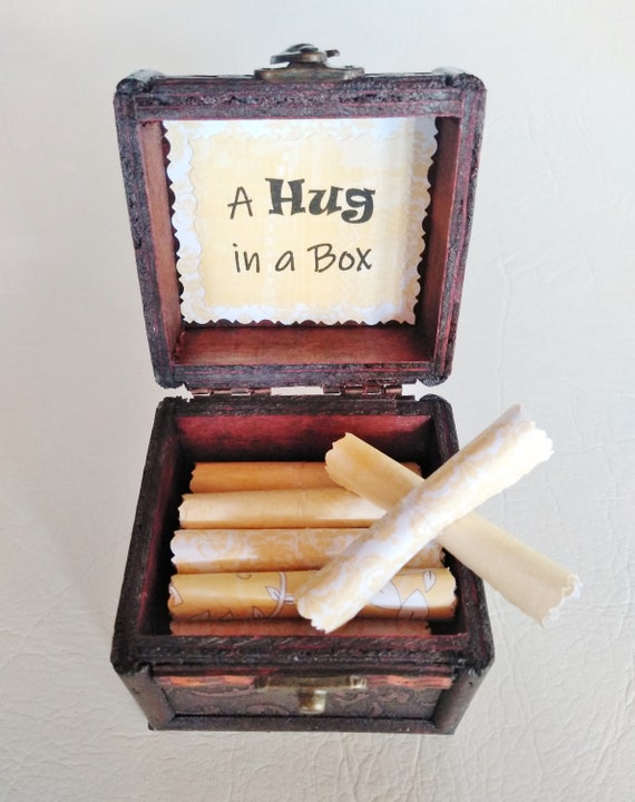 A Hug in a Box Caregiver Gift - uplifting quotes in a wood box - support gift - caretaker gift - husband cancer - wife cancer