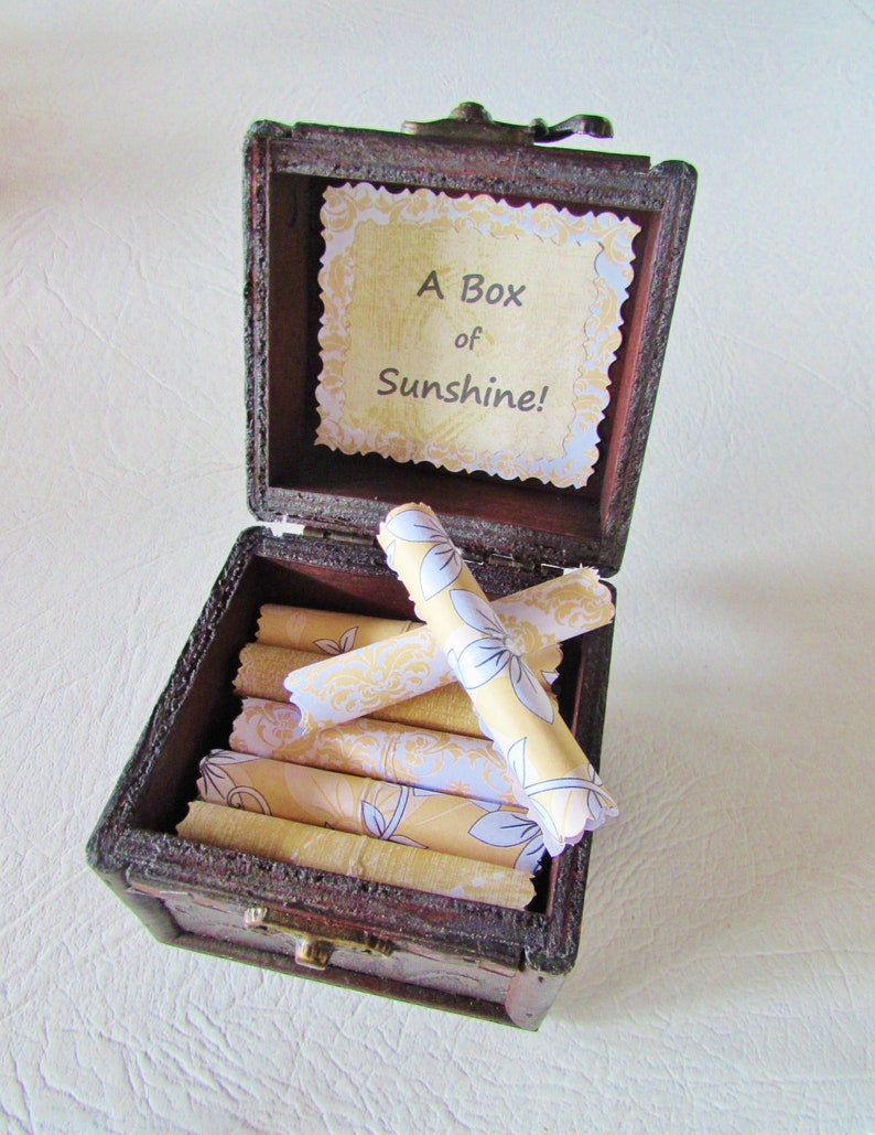 A Box of Sunshine Inspirational quotes on scrolls in a keepsake box sunshine gift, friend gift, bestie gift, pick-me-up, birthday gift A Box of Sunshine