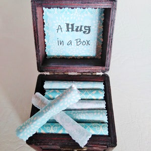 A Hug in a Box Caregiver Gift uplifting quotes in a wood box support gift caretaker gift husband cancer wife cancer Blue Scrolls