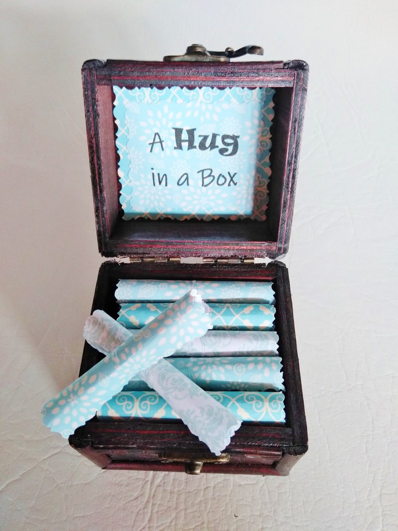 A Hug in a Box Caregiver Gift uplifting quotes in a wood box support gift caretaker gift husband cancer wife cancer Blue Scrolls