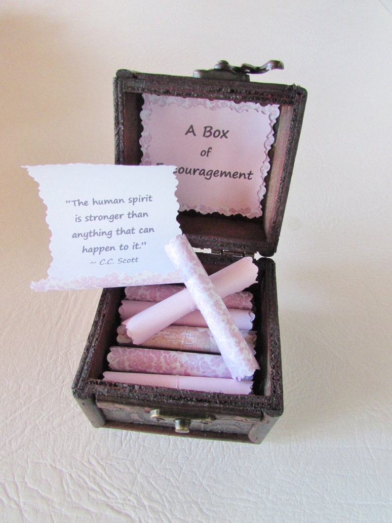 A Box of Encouragement Encouraging quotes in a wood box get well gift, cancer gift, care package, thinking of you, just because gift image 2