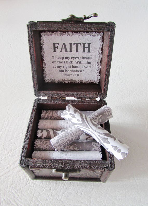 Faith Bible Box - Encouraging Bible Verses in a Wood Box - Cancer Gift, Breast Cancer Gift, Get Well Gift, Divorce Gift, Depression Gift