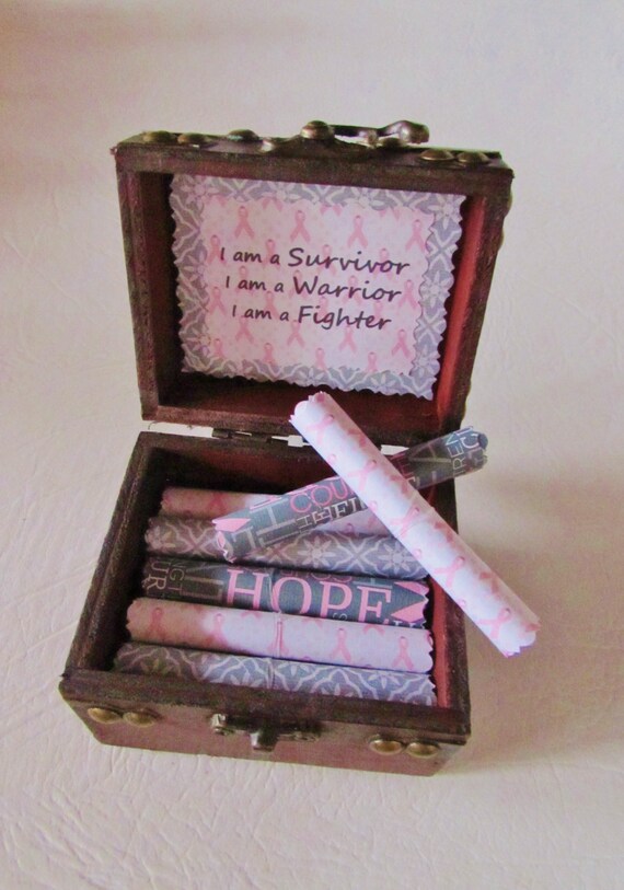 Breast Cancer Scroll Box Encouraging Quotes In A Wood Box Etsy
