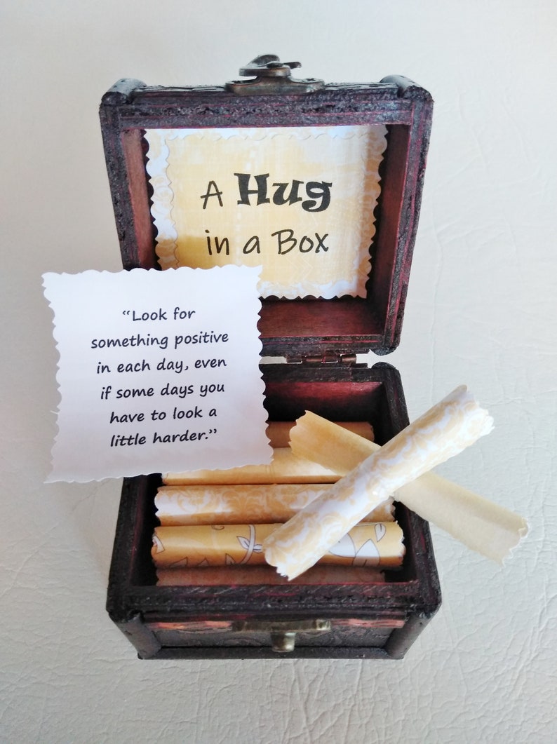 A Hug in a Box Caregiver Gift uplifting quotes in a wood box support gift caretaker gift husband cancer wife cancer image 7