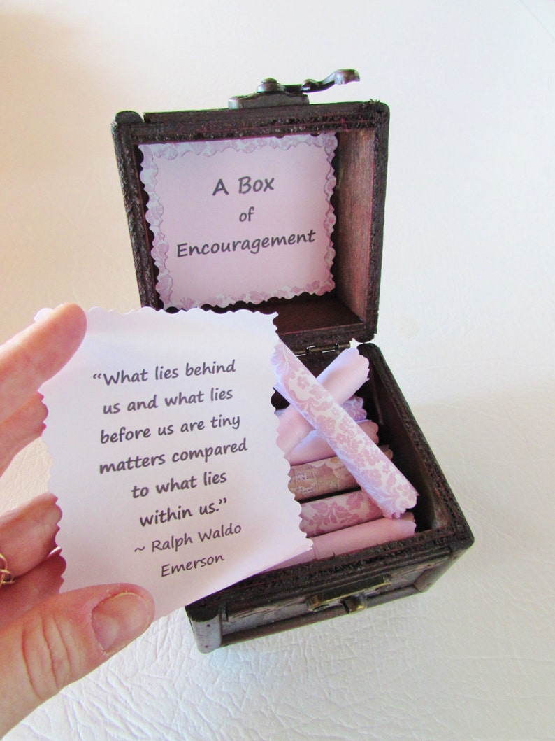 A Box of Encouragement Encouraging quotes in a wood box get well gift, cancer gift, care package, thinking of you, just because gift image 3