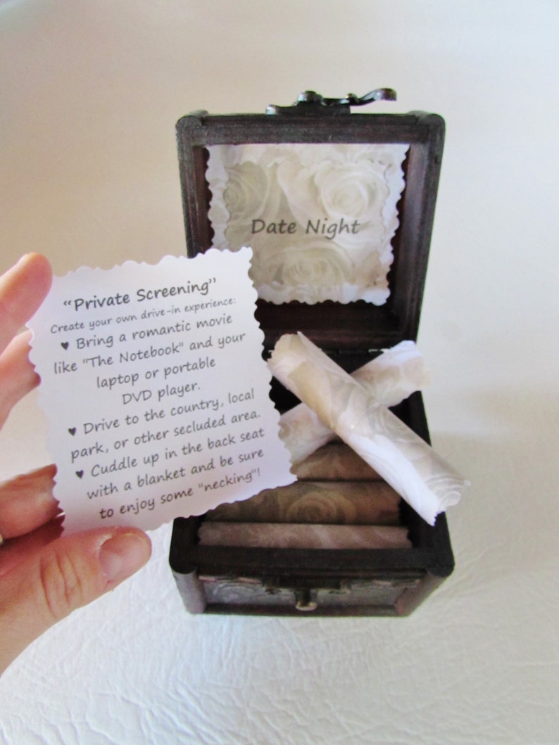 Date Night Box romantic date night ideas in a wood jewelry box, wife gift idea, gift idea for her, girlfriend gift idea, christmas image 2