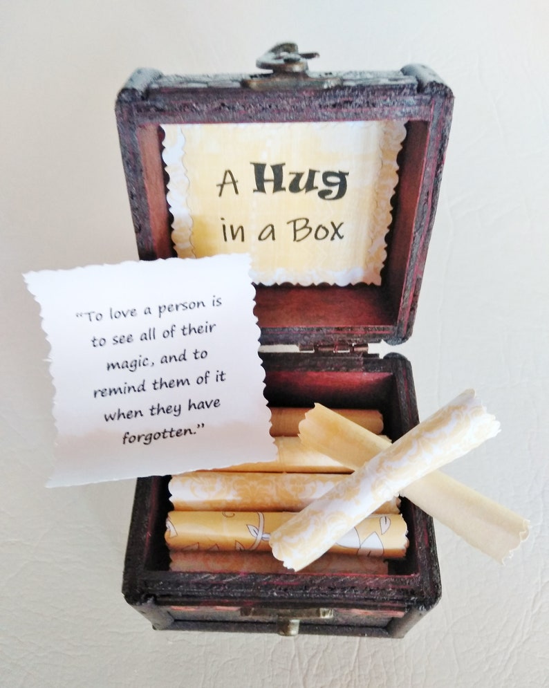 A Hug in a Box Caregiver Gift uplifting quotes in a wood box support gift caretaker gift husband cancer wife cancer image 8