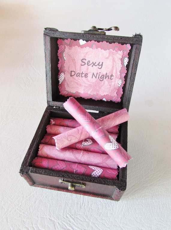 Sexy Date Night Box - sexy date night ideas in a wood chest - sexy valentine gift - kinky gift - spicy gift - sex coupons - naughty gift