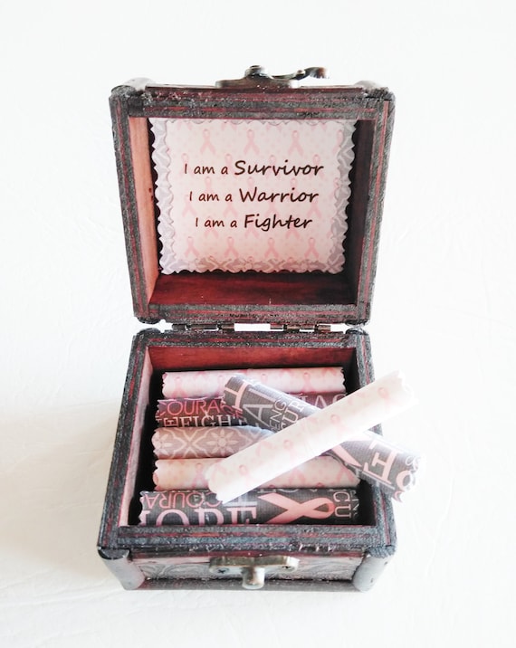 Breast Cancer Scroll Box - Encouraging Quotes in a Wood Box - Mother Breast Cancer - Sister Breast Cancer - Cancer Survivor - Cancer Gift