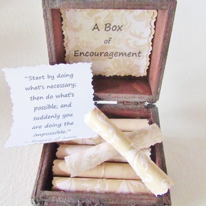 A Box of Encouragement Encouraging quotes in a wood box get well gift, cancer gift, care package, thinking of you, just because gift Neutral Scrolls