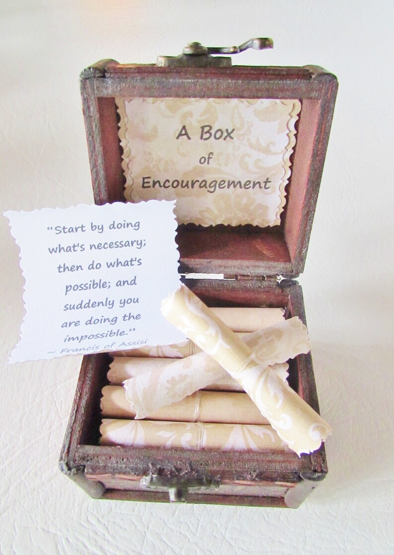 A Box of Encouragement Encouraging quotes in a wood box get well gift, cancer gift, care package, thinking of you, just because gift Neutral Scrolls