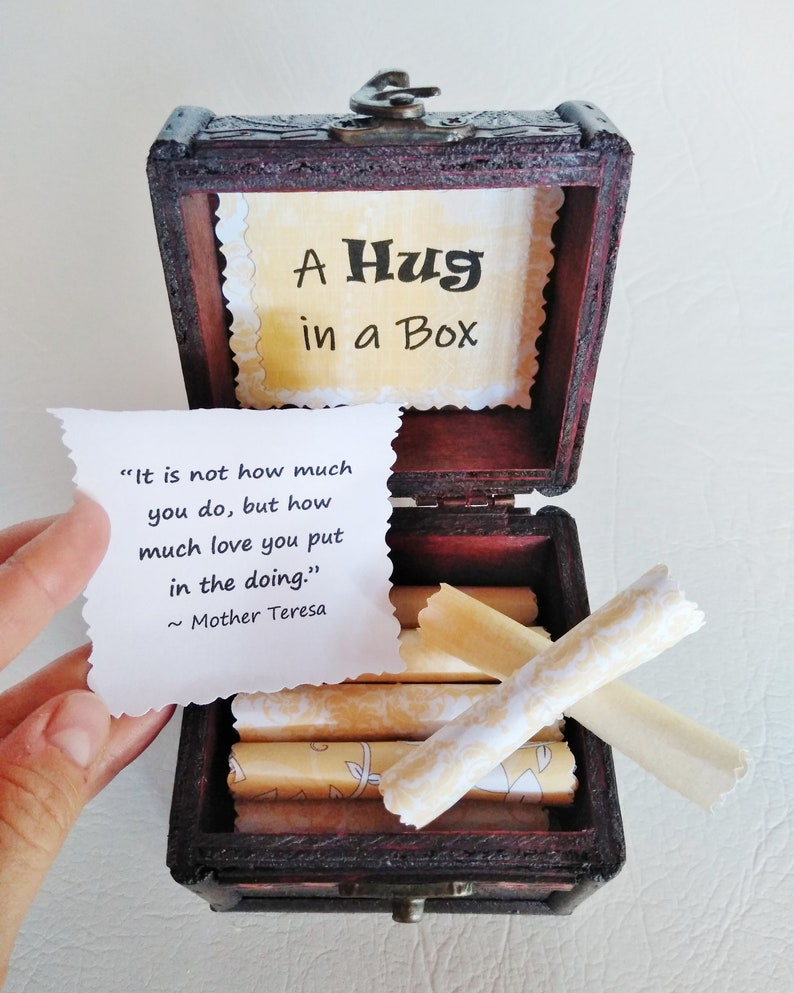 A Hug in a Box Caregiver Gift uplifting quotes in a wood box support gift caretaker gift husband cancer wife cancer image 3