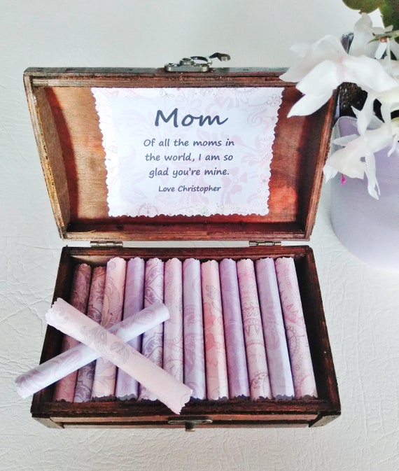 Mom Scroll Box - a beautiful wood jewelry box filled with sweet quotes about moms - Mom Birthday Gift - Mom Christmas Gift - Personalized