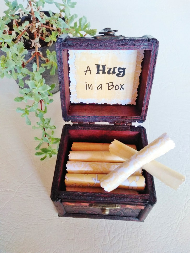 A Hug in a Box Caregiver Gift uplifting quotes in a wood box support gift caretaker gift husband cancer wife cancer image 2