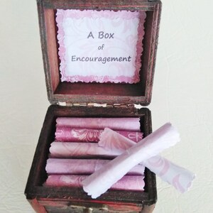 A Box of Encouragement Encouraging quotes in a wood box get well gift, cancer gift, care package, thinking of you, just because gift Purple Scrolls
