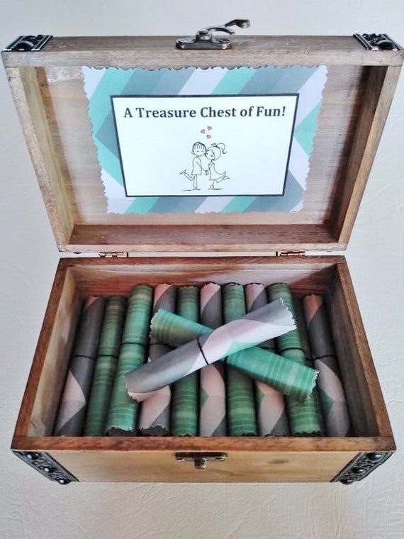 A Treasure Chest of Fun! 18 date night ideas & 18 sexual favors in a wood box - gift for him, birthday, christmas, valentines gift for him