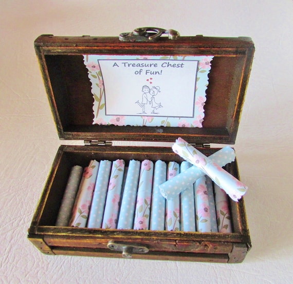 A Treasure Chest of Fun - Date night ideas and sex coupons in a wood box - Anniversary Gift - Birthday Gift - Gift for Her - Christmas Gift