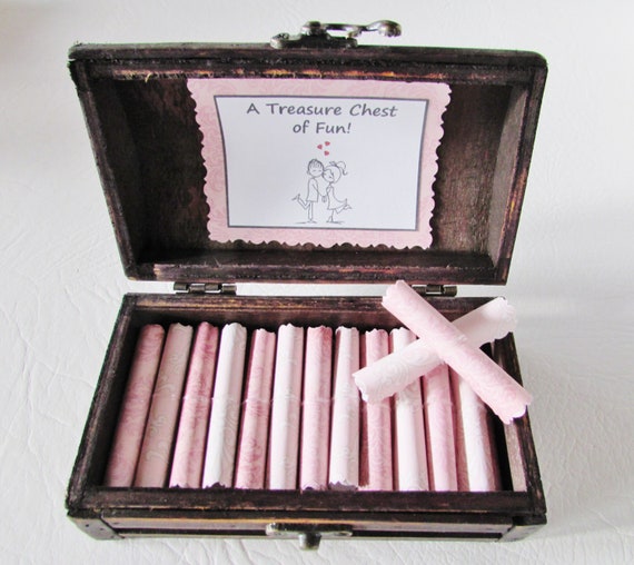A Treasure Chest of Fun - 12 romantic date night ideas AND 12 intimate favors in a beautiful wood box - Girlfriend Gift, Wife Gift, Romantic