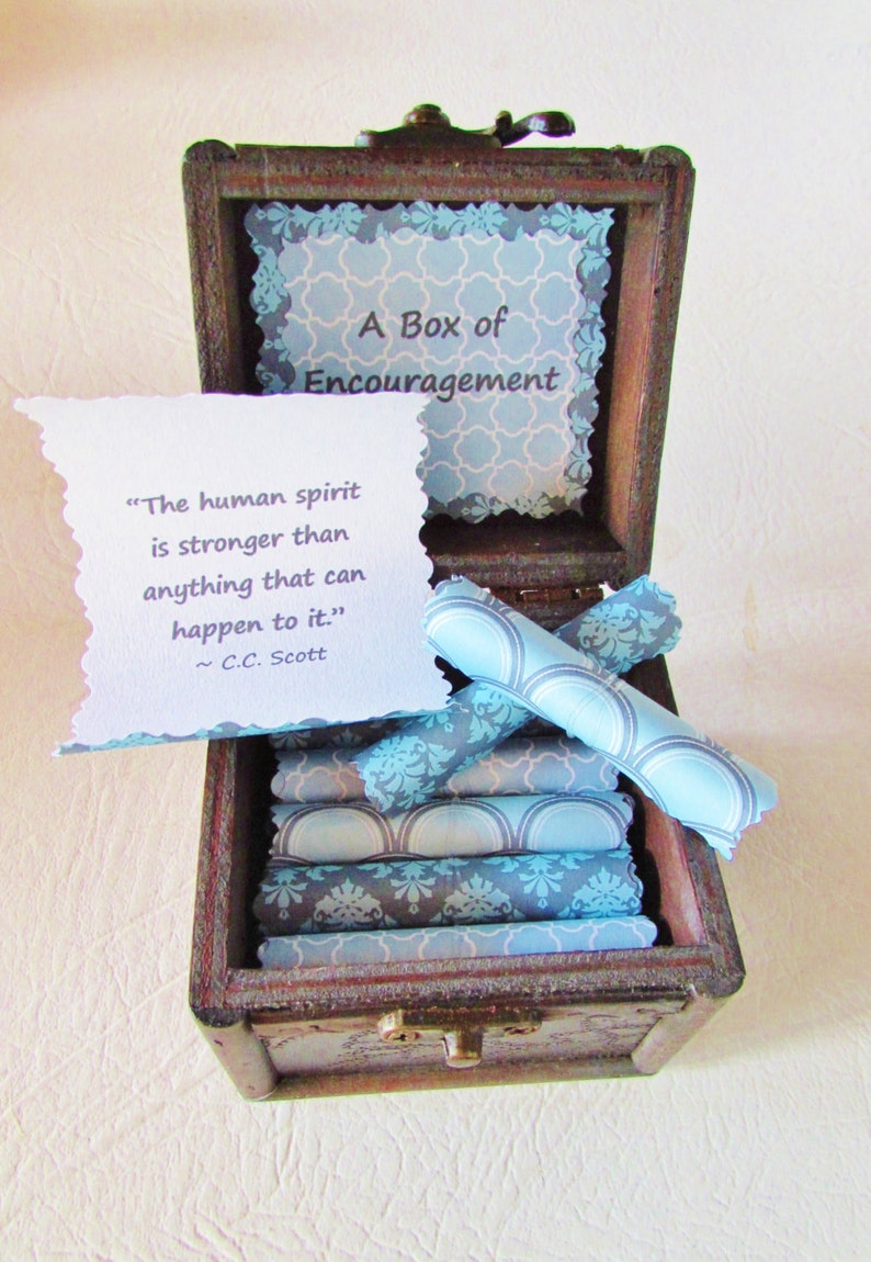 A Box of Encouragement, enouraging quotes in a wood box get well gift, lung cancer gift, ovarian cancer gift, divorce gift, breakup gift image 3