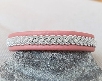 Tenntrådsarmband, Leather Bracelet, Leather Work, Pewter Bracelet, Braided Leather Bracelet, Scandinavian Craft, Pink bracelet, Pink leather