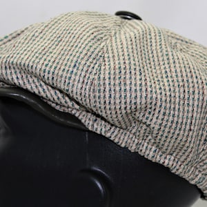Raw Silk Linen &quot;Apple Jack&quot; / News boy hat w/ lambskin leather  trim
